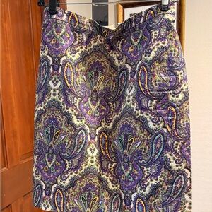 J. Crew Purple and Green Paisley Pencil Skirt